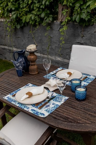 Kaftan Serisi Amerikan 2'li Servis Seti Desenli Mavi