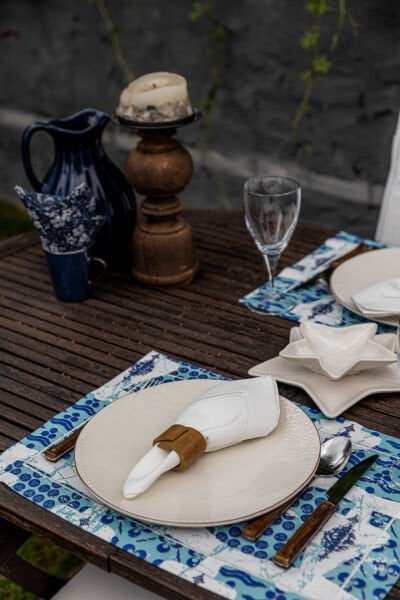 Kaftan Serisi Amerikan 2'li Servis Seti Desenli Mavi