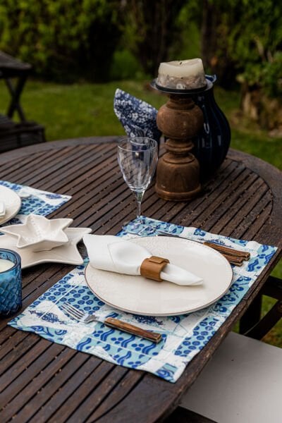 Kaftan Serisi Amerikan 2'li Servis Seti Desenli Mavi